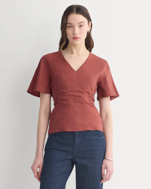 SERENOVAA  Cinched Top in Stretch Linen