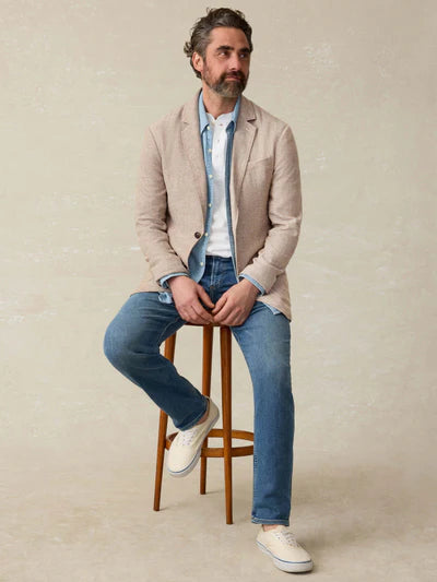 SERENOVAA  Movemen Linen Blazer - Wolf Sands Herringbone