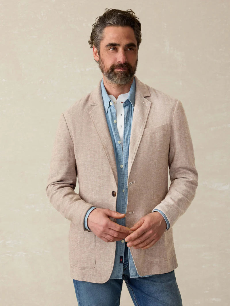 SERENOVAA  Movemen Linen Blazer - Wolf Sands Herringbone