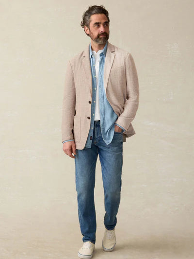 SERENOVAA  Movemen Linen Blazer - Wolf Sands Herringbone