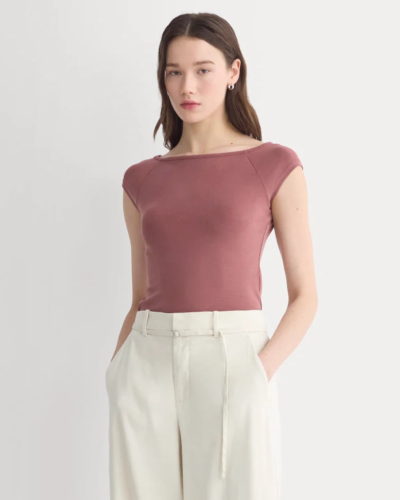 SERENOVAA  Boatneck Cap-Sleeve Top