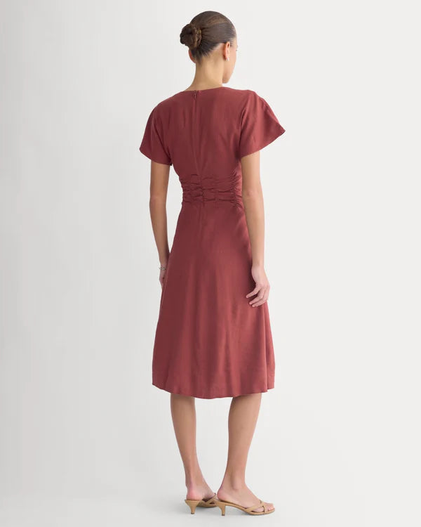 SERENOVAA  Cinched Dress in Stretch Linen