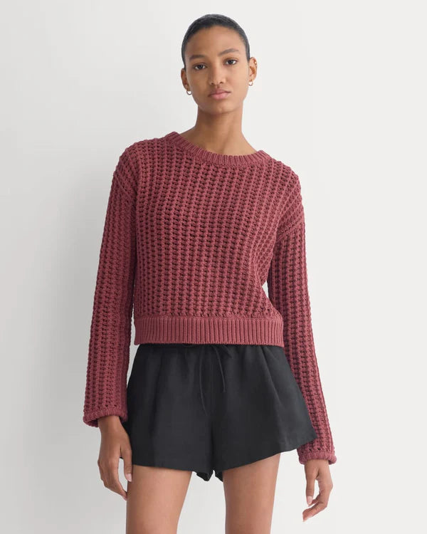 SERENOVAA  Open-Knit Crew in Elevated Cotton