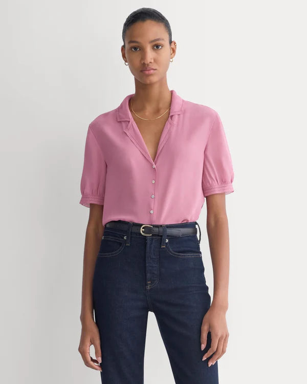 SERENOVAA  Notch Collar Shirt in Silk Georgette