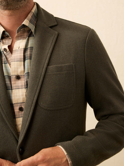 SERENOVAA  Inlet Knit Tweed Blazer - Olive Lake Herringbone