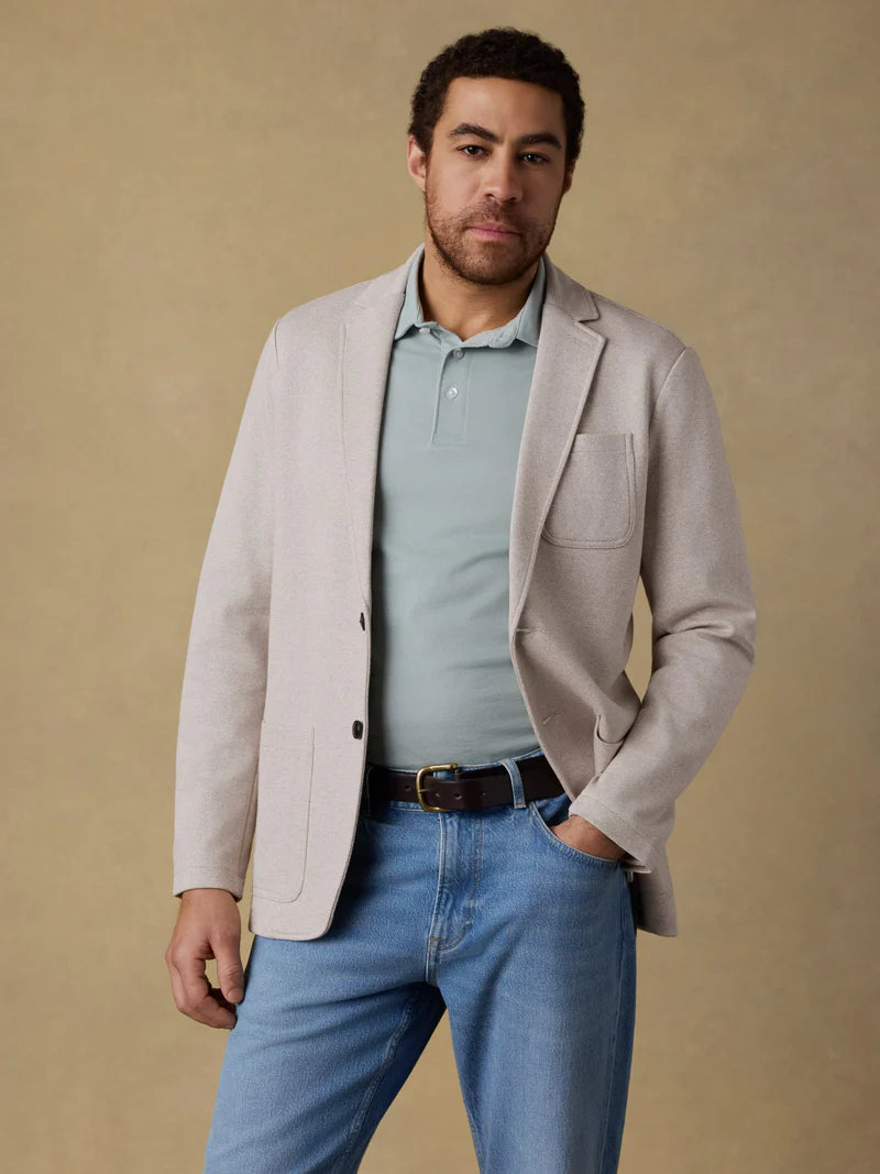 SERENOVAA  Inlet Knit Tweed Blazer - Khaki Stone Herringbone