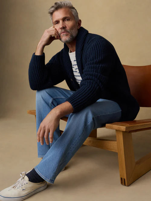 SERENOVAA  Cotton Cardigan - Playa Navy