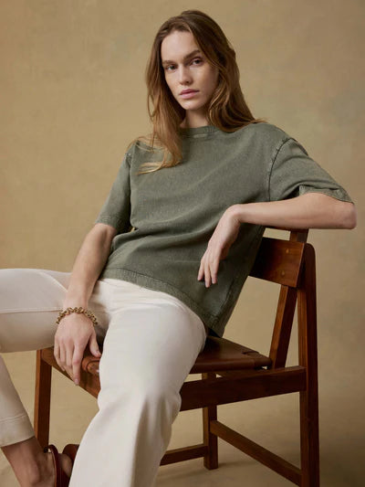 SERENOVAA  Recycled Cotton Vintage Tee - Island Olive