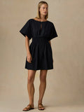 SERENOVAA   Coastal Poplin Elia Mini Smocked Dress - Black