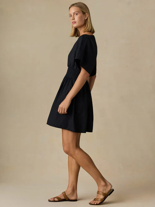 SERENOVAA   Coastal Poplin Elia Mini Smocked Dress - Black