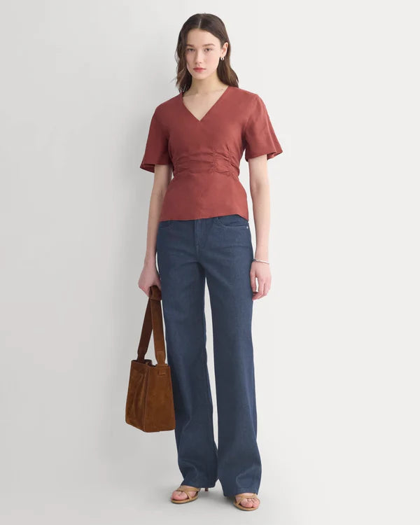 SERENOVAA  Cinched Top in Stretch Linen