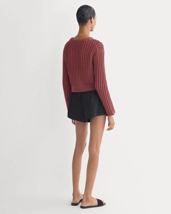SERENOVAA  Open-Knit Crew in Elevated Cotton