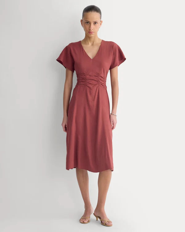 SERENOVAA  Cinched Dress in Stretch Linen