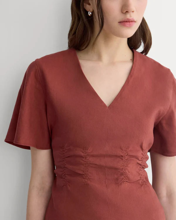 SERENOVAA  Cinched Top in Stretch Linen