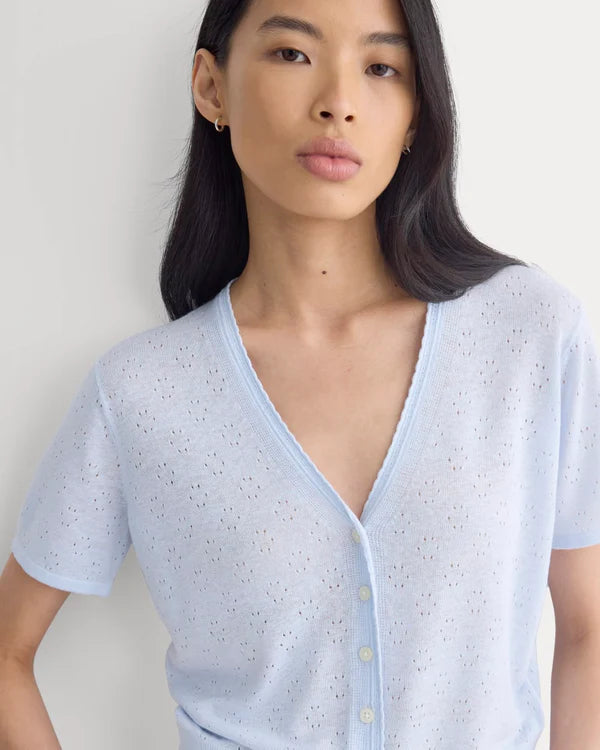 SERENOVAA  Lace Trim Cardigan in Fine Linen