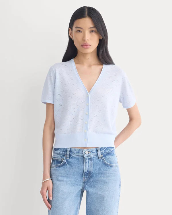 SERENOVAA  Lace Trim Cardigan in Fine Linen