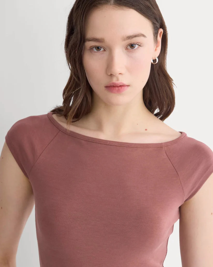 SERENOVAA  Boatneck Cap-Sleeve Top