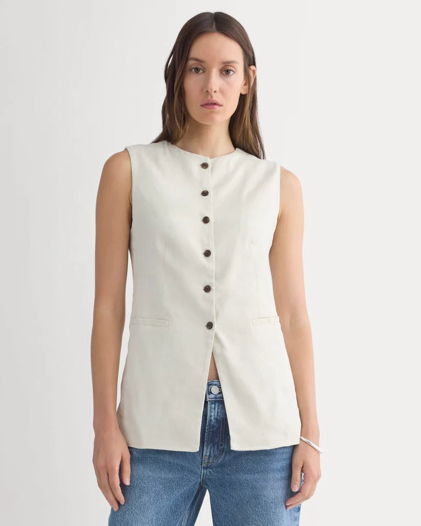 SERENOVAA  Long Vest in Stretch Linen