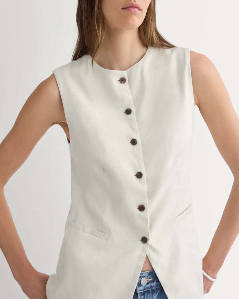 SERENOVAA  Long Vest in Stretch Linen